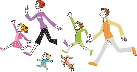 家族　走る　メッセージ　イラスト　横向き

