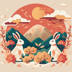 Happy chinese new year 2023 year of the rabbit zodiac background flower lantern