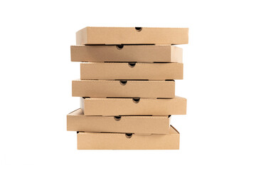 Front view of stack brown pizza box
