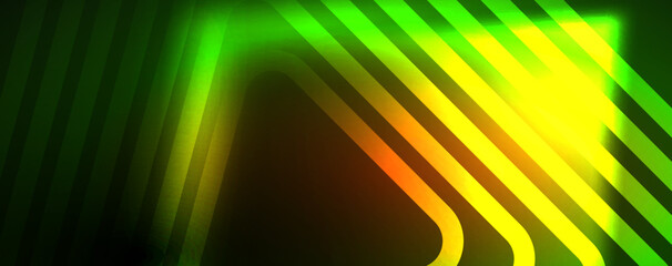 Neon glowing lines and angles, magic energy space light concept. Vector illustration for wallpaper, banner, background, leaflet, catalog, cover, flyer