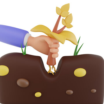 3D uproot plants with hand Illustration