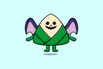 Cute mascot cartoon Chinese rice dumpling character Scary bats illustration