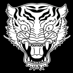 Tiger face sticker vector.Tiger head traditional tattoo.Vector of Japanese tiger for sticker or printing on T-shirt.