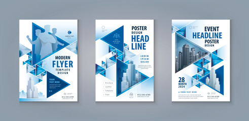 Corporate book cover design template, Business Leaflet Brochure Flyer A4 Size Design Set. Business Flyer Poster Template, Abstract Blue Geometric Triangle