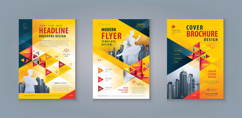 Corporate book cover design template, Business Leaflet Brochure Flyer A4 Size Design Set. Business Flyer Poster Template, Abstract Black and Yellow Geometric Triangle