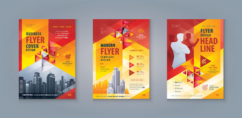 Corporate book cover design template, Business Leaflet Brochure Flyer A4 Size Design Set. Business Flyer Poster Template, Abstract Red Geometric Triangle