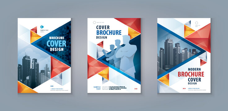 Corporate book cover design template, Business Leaflet Brochure Flyer A4 Size Design Set. Business Flyer Poster Template, Abstract Red and Blue Geometric Triangle