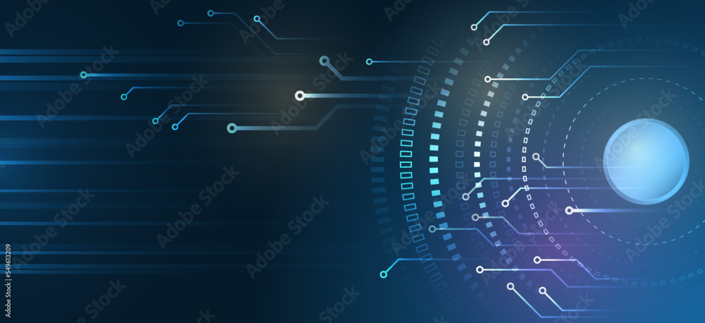 Aufkleber hi-tech computer digital technology concept. wide blue background with various technological element