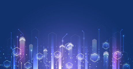 Hi-tech digital technology and engineering concept. Wide Sci fi template with polygons. Abstract hexagons science on the blue background. © arthead