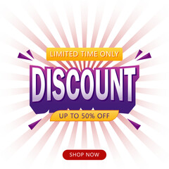 Banner announcing mega discount with half price reduction. Special offer with 50 percent off advertisement. Vector illustration