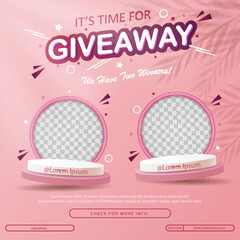 Giveaway winner announcement social media post template. Vector illustration