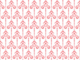 Flower geometric pattern. Seamless vector background. White and pink ornament. Ornament for fabric, wallpaper, packaging. Decorative print