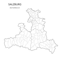 Fototapeta premium Administrative Map of the State of Salzburg with Municipalities (Gemeinden) and Districts (Bezirke) as of 2022 - Austria - Vector Map