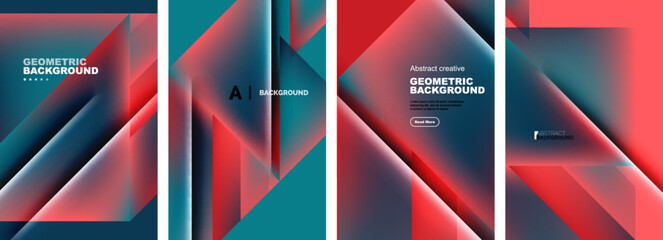 Set of abstract backgrounds - overlapping triangles with fluid gradients design. Collection of covers, templates, flyers, placards, brochures, banners