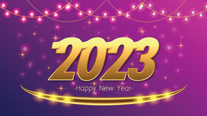 2023 happy new year greeting card with colorful lighting background