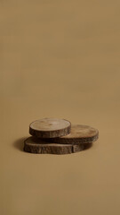 Close Up Round Three Wooden Plank In An Empty Brown Background Front View