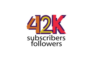 42K, 42.000 subscribers or followers blocks style with 3 colors on white background for social media and internet-vector