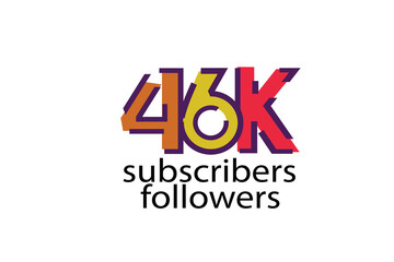  46K, 46.000subscribers or followers blocks style with 3 colors on white background for social media and internet-vector