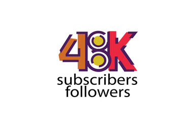 48K, 48.000 subscribers or followers blocks style with 3 colors on white background for social media and internet-vector