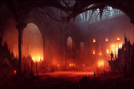 Concept art illustration of dark fantasy monastery