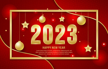 New Year 2023 Vector Design with Solid Gold Style rousing and mesmerizing on the Red Background