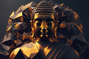 Golden Buddha in a polygon style. illustration. Digital Rendering