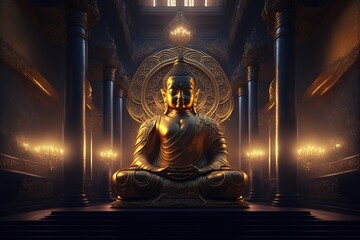 Fototapeta na wymiar Huge Golden Buddha in a luxury style. illustration. Digital Rendering