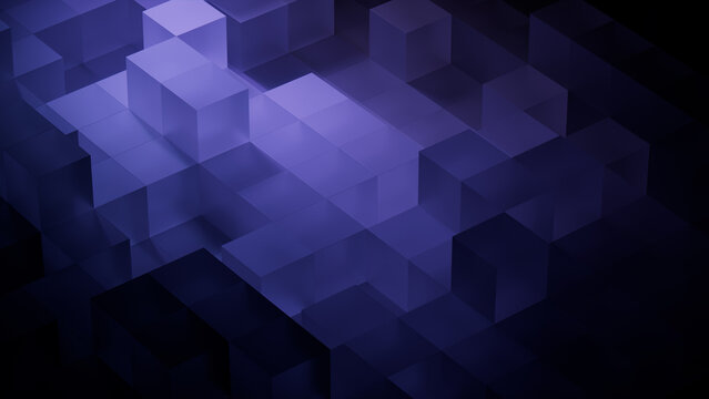 Perfectly Aligned Translucent Blocks. Purple and Black, Contemporary Tech Wallpaper. 3D Render.