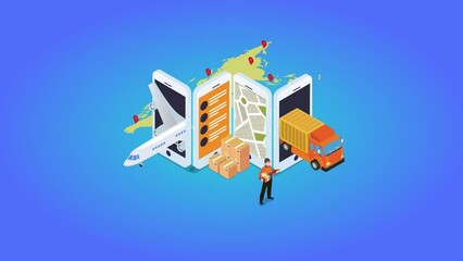 Male courier delivering package to worldwide