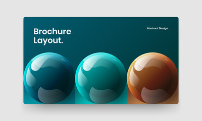 Original realistic spheres landing page template. Unique pamphlet vector design layout.