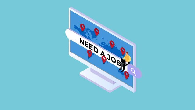 Man sitting on search bar with text of need a job