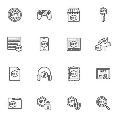NFT technology line icons set