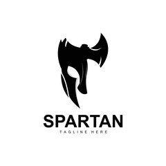 Obraz premium Spartan Logo, War Helmet Suit Vector, Barbarian Armor Icon, Viking, Gym Fit Design, Fitness