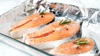 fresh salmon steaks with lemon and rosemary