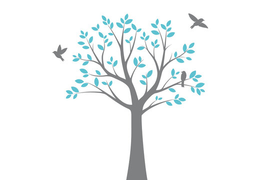 Tree Wall decoration Concept. Bird on branch wall decoration sticker design vector illustration