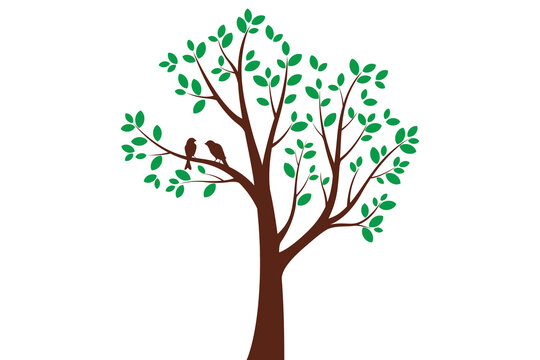 Tree Wall decoration Concept. Bird on branch wall decoration sticker design vector illustration