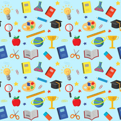 Fabric textile school supplies graphic seamless pattern. Abstract geometric antique vintage retro style. Art print vector design for textile, wallpaper, clothing, backdrop, tile, wrapping, background.