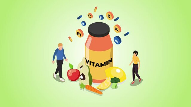 Two people standing with multivitamin bottle