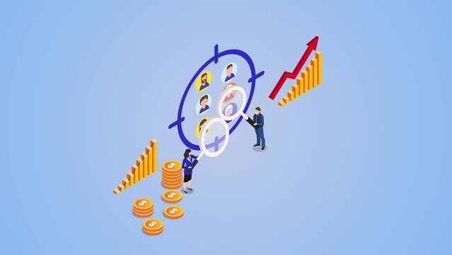 Two recruiters choosing an employee with magnifier