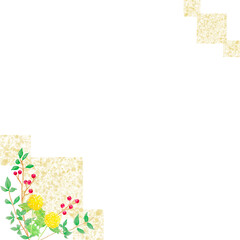 水彩で描いた新年用生け花のフレーム。