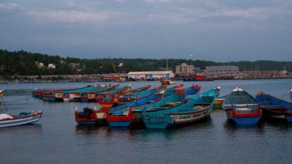 Fototapeta na wymiar Fishing boats in Vizhinjam, Kerala