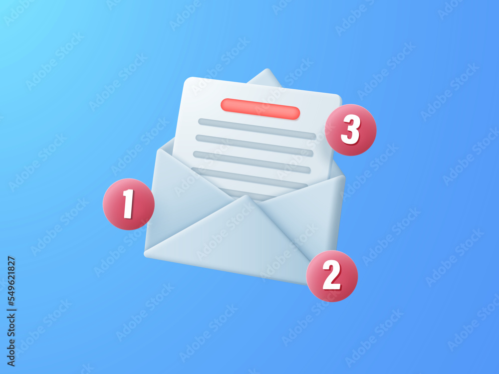 Aufkleber mail envelope with an attachment on a blue background with unread message bubbles.