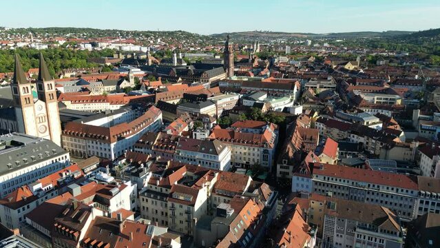 Red Roof tops of Wuzburg city Germany drone aerial view