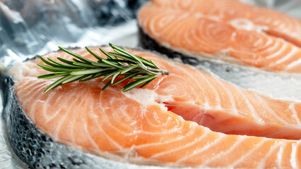 fresh salmon steaks with lemon and rosemary