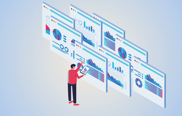 Business data analysis, research and management of business data, projects, isometric business staff analysis and monitoring of investment and financial reporting charts