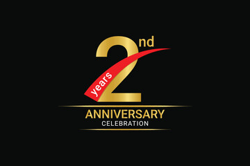 2nd year anniversary golden number and red ribbon with banner design.