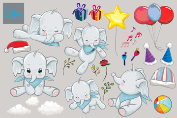 Fototapeta premium Cute Blue Boy Elephant. It's a Boy, Baby shower
