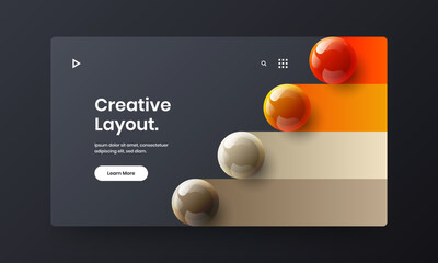 Creative company brochure vector design layout. Simple realistic spheres landing page template.