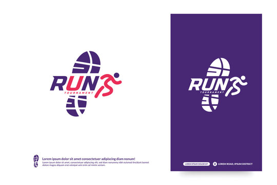 Running club logo template, Marathon tournament logptype, Sport team identity. Fitness, athlete training for life symbol, Creative lettering logo design.