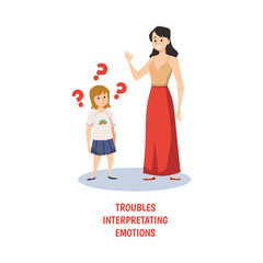 Problems with interpretation of emotions in children with autism vector isolated.